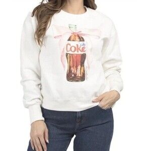 The Laundry Room- Diet Coke White Oversized Sweatshirt Pink Bow Size NWT! Medium
